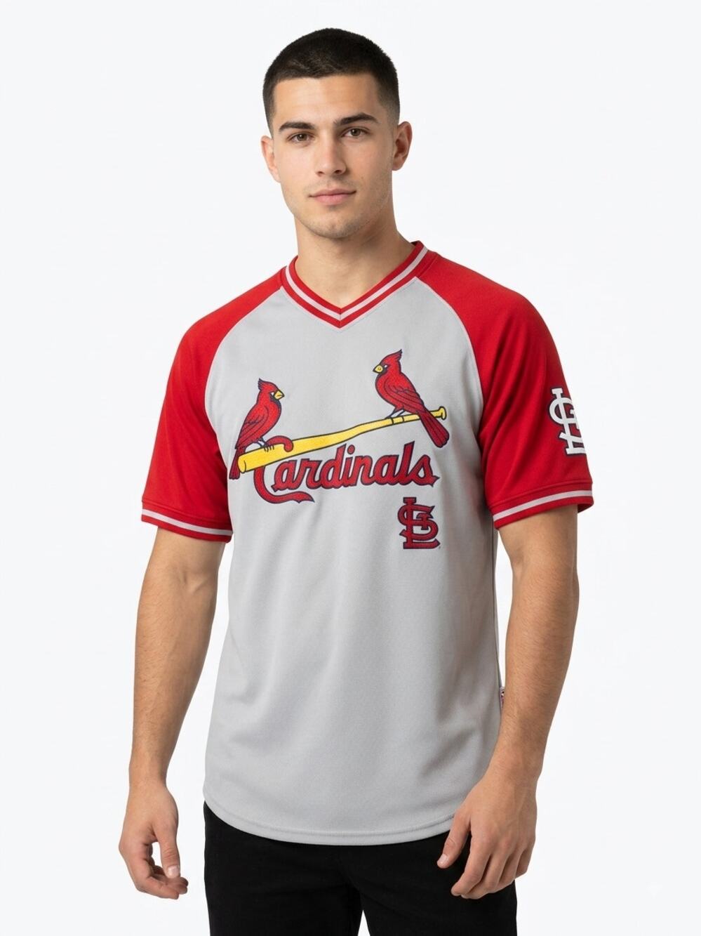 Stitches Baseball Jersey Mens M Gray Red St. Louis Cardinals Logo Short Sleeve